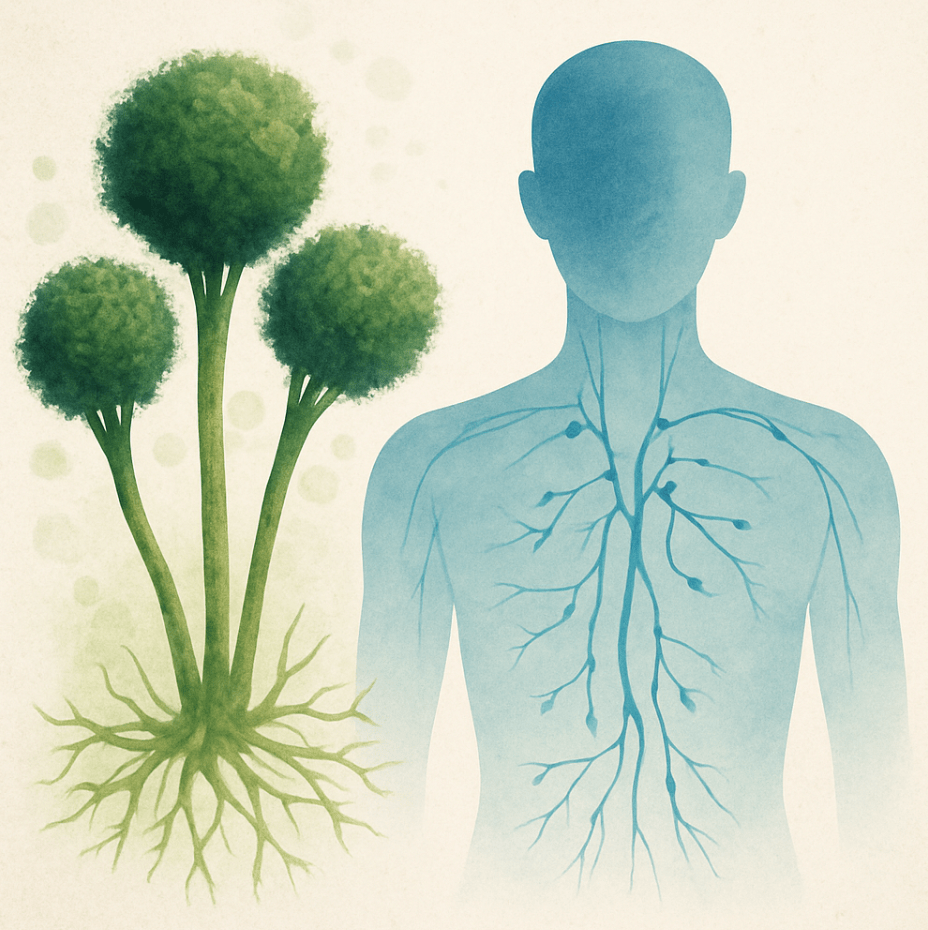 Mold Exposure And Lymphatic Drainage Illustration of mold exposure and supportive lymphatic drainage massage